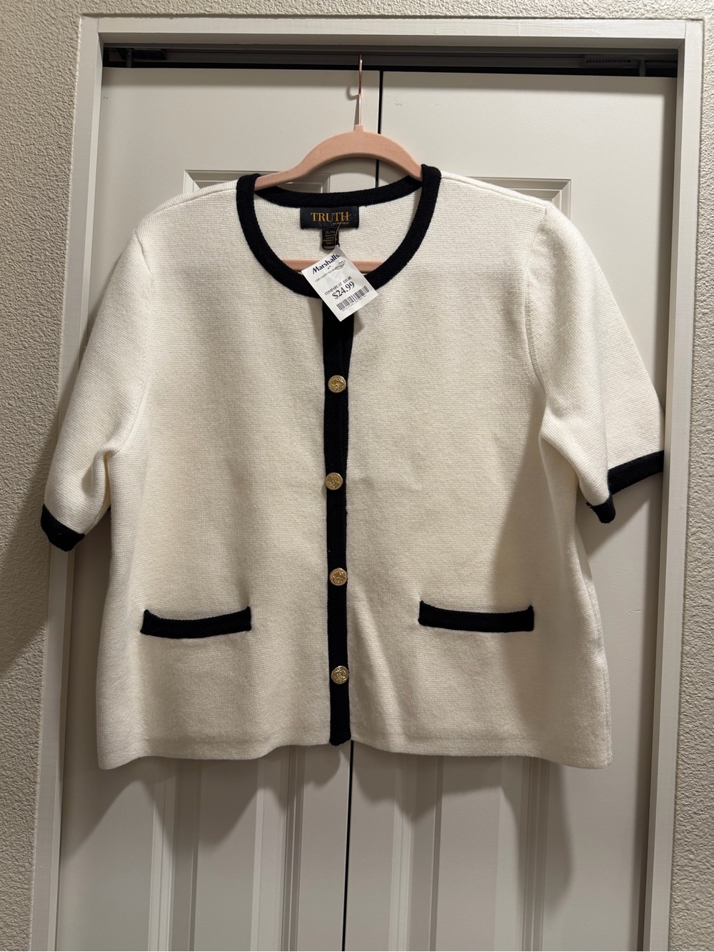 TRUTH Cream Short-Sleeve Cardigan with Black Trim